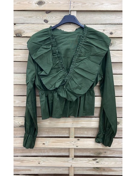 Camisa de manga larga con volante delantero en pico