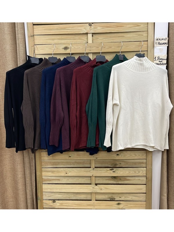 Jersey liso con canalé en cuello y puños