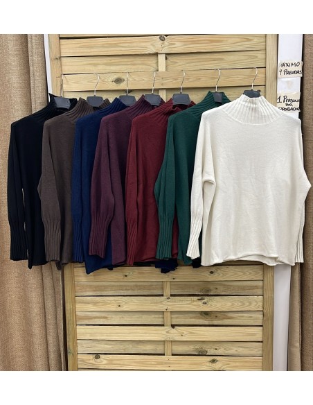 Jersey liso con canalé en cuello y puños