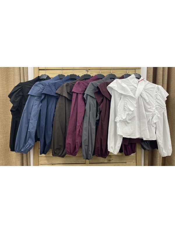 Camisa cruce delantero y volante en hombros