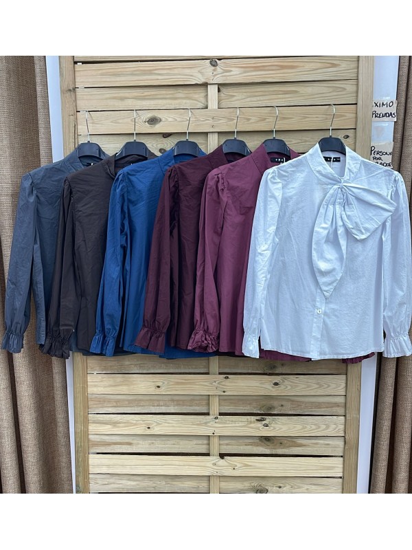 Camisa lisa con lazada asimetrica