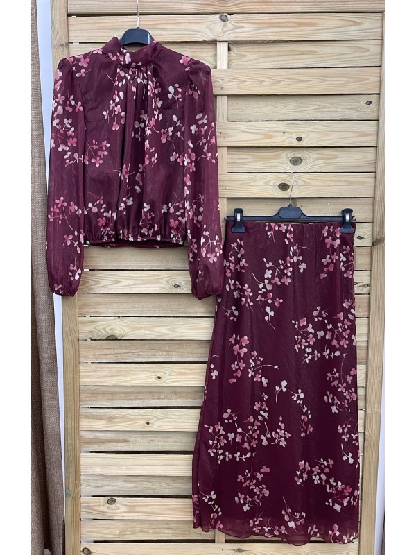 Conjunto estampado de gasa con brillito