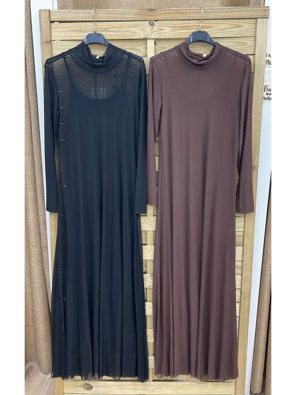 Vestido liso de tul con lencero interior