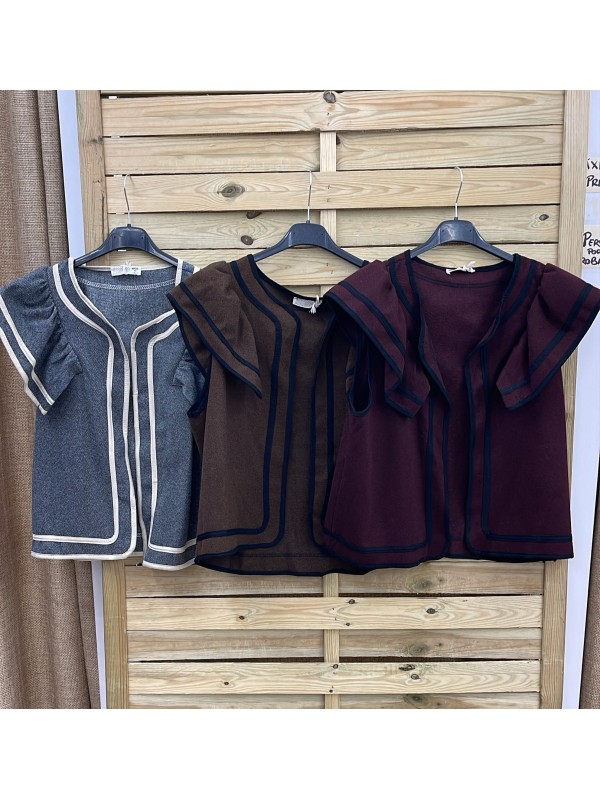 Chaleco liso de espigas con volante en hombros y doble vivo