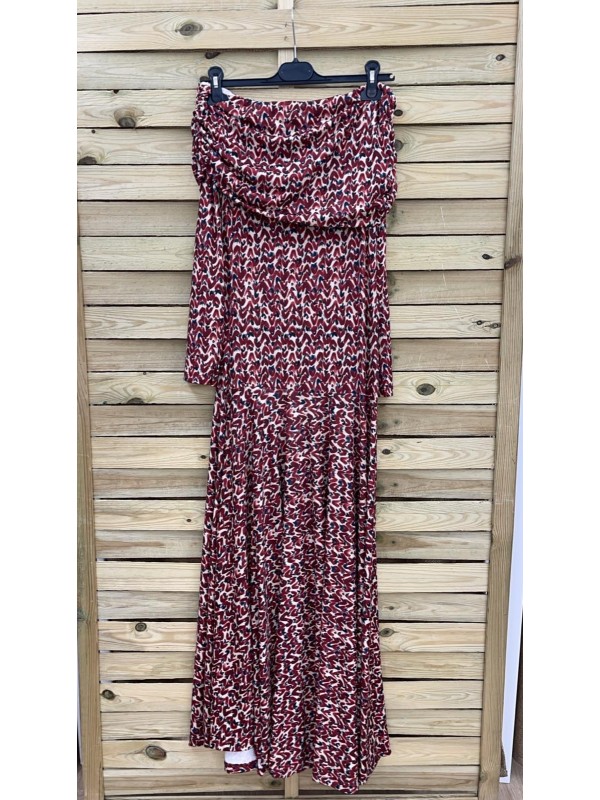 Vestido punto de licra estampado hombros descubiertos