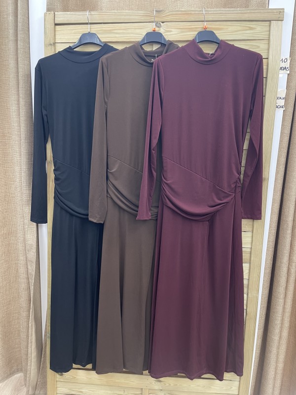 Vestido de punto de lycra liso con fajín delantero