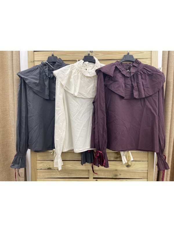 Camisa capa redondeada y lazo en puños