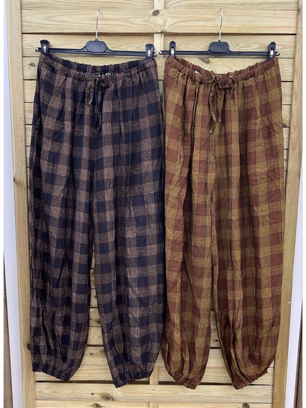 Pantalon bombacho cuadros con cordón en cintura