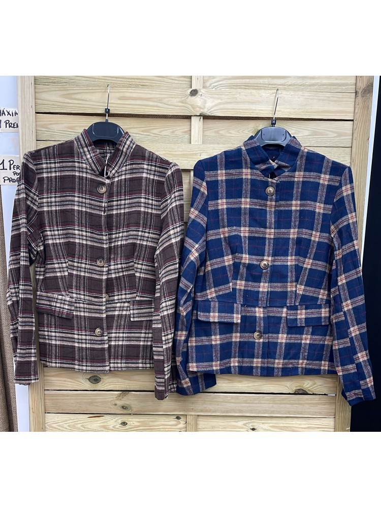 Chaqueta de cuadros corte en cintura Clara