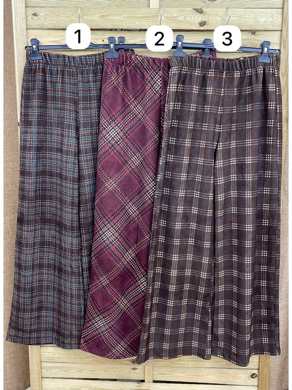 Pantalon ancho efecto micropana de cuadros con cintura elástica