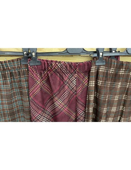 Pantalon ancho efecto micropana de cuadros con cintura elástica