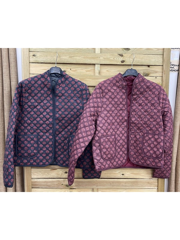 Chaqueta acolchada florecitas con bolsillos