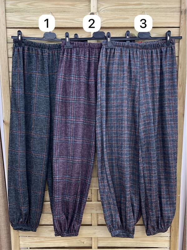 Pantalon bombacho de paño estampado cuadros