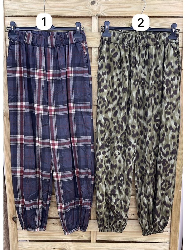 Pantalon bombacho fino estampado con cintura elástica