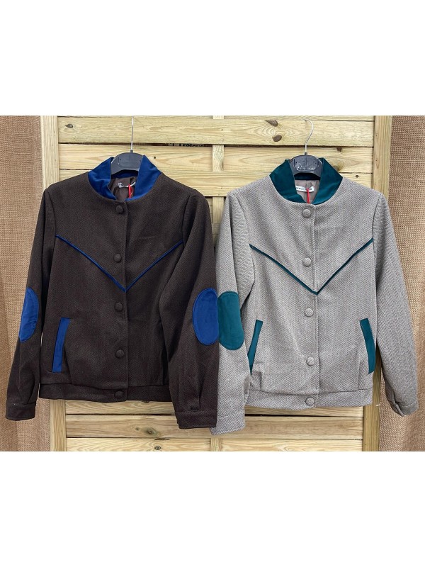 Bomber de espigas con vivos y coderas en terciopelo