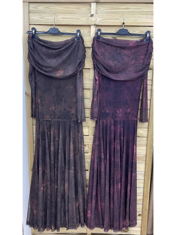 Vestido de tul flores de manga larga con maxi hombros