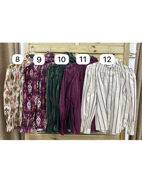 Camisa estampada con cuello alto fruncido