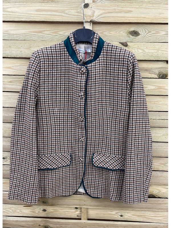 Chaqueta pata de gallo con cuello mao y vivos