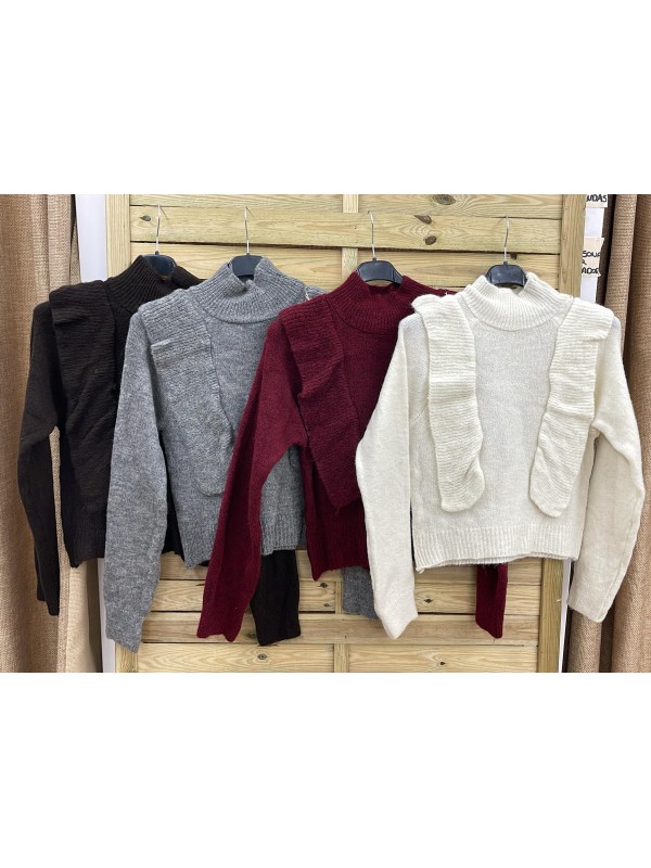 Jersey cuello subido y volantes delanteros