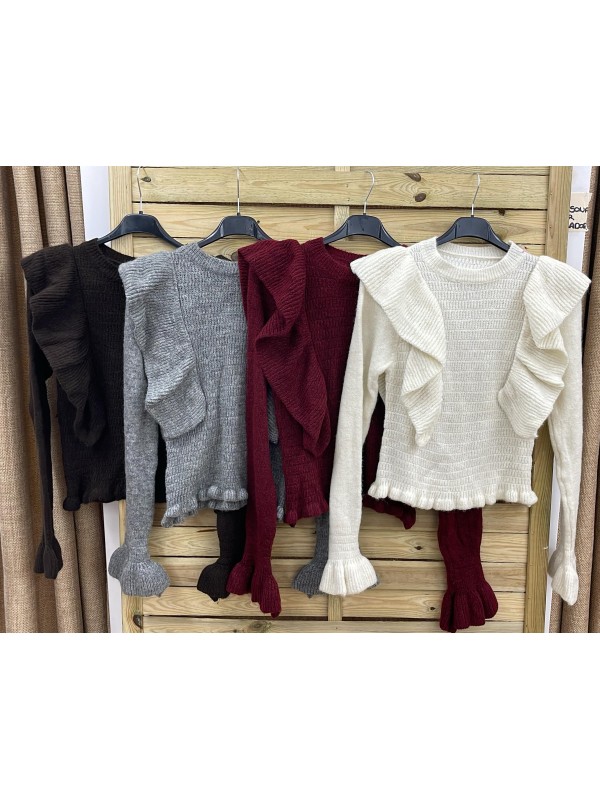 Jersey cuerpo fruncido con volante delantero y en puños