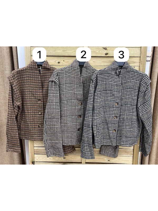 Chaqueta de cuadros con maxi hombros