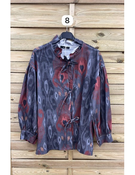 Chaqueta estampada con volante en cuello y lazadas