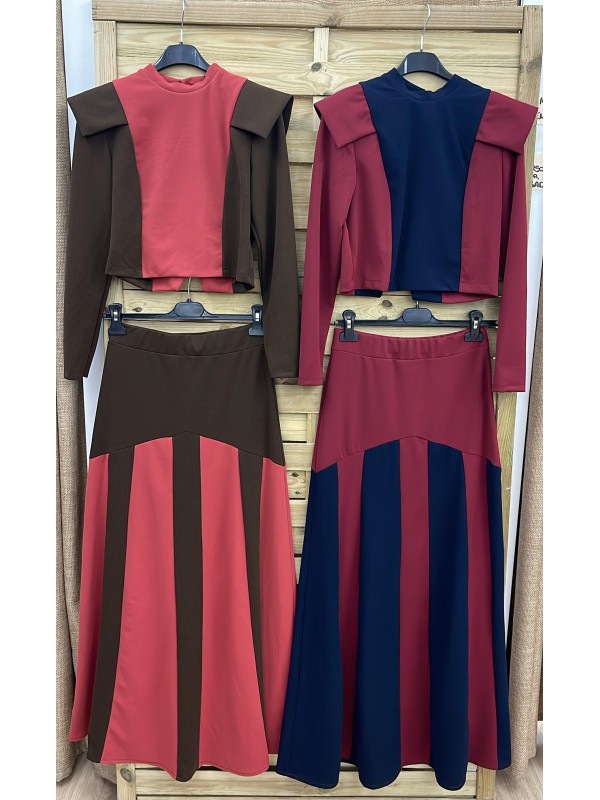 Conjunto de top y falda bicolor