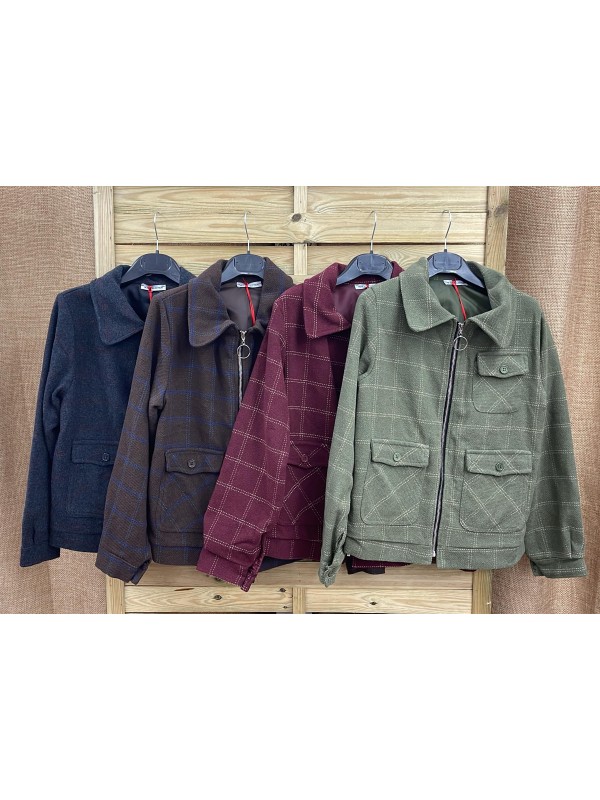 Chaqueta de cuadros con botones delanteros y cremallera