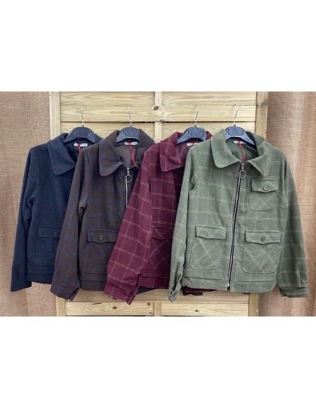 Chaqueta de cuadros con botones delanteros y cremallera