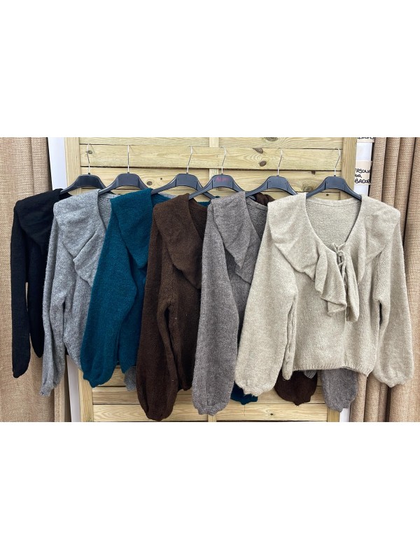 Jersey liso con volante delantero en pico y lazada