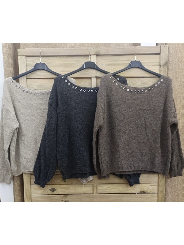 Jersey maxi escote con arandelas