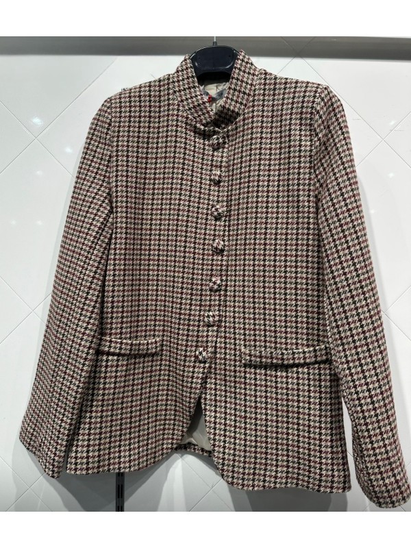 Chaqueta de pata de gallo con cuello mao y botones forrados