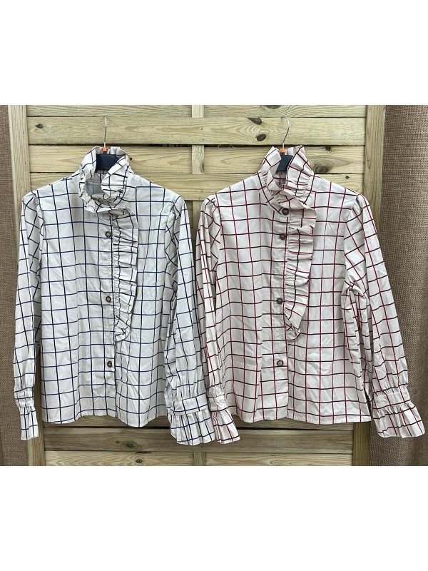 Camisa cuadros con volante delantero vertical