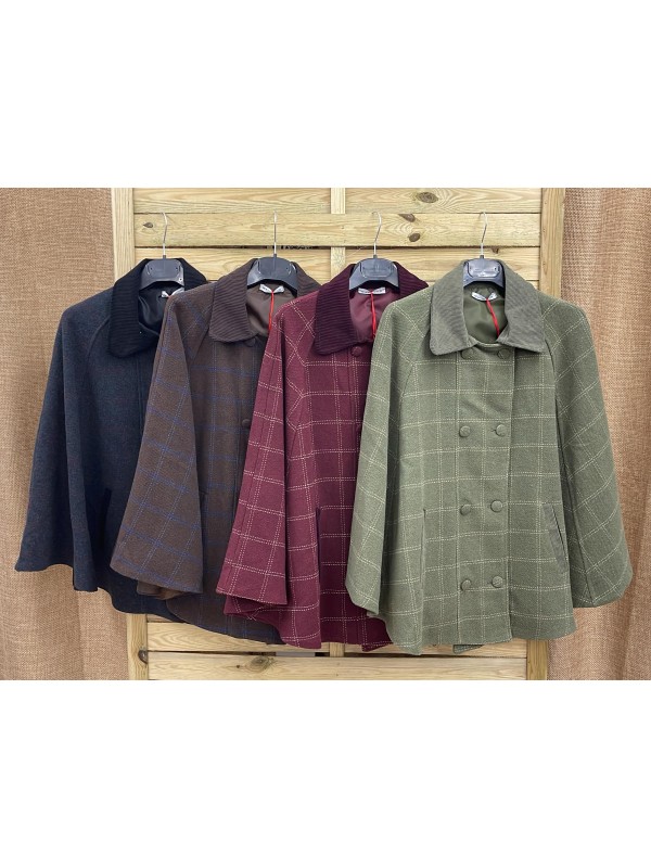 Capa Lucia de cuadros con cuello de pana 2