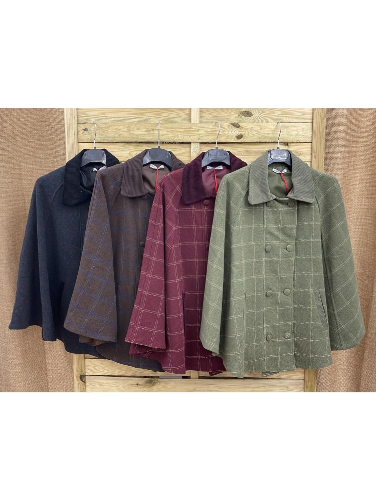 Capa Lucia de cuadros con cuello de pana