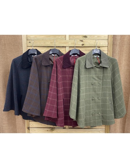 Capa Lucia de cuadros con cuello de pana