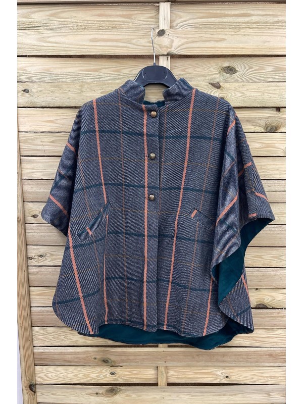 Capa de cuadros con cuello mao