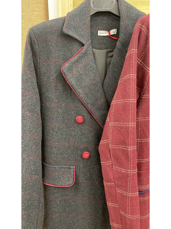 Abrigo largo Lucia de cuadros con vivo 2