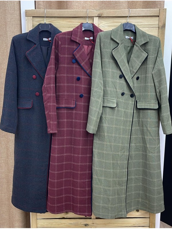 Abrigo largo Lucia de cuadros con vivo