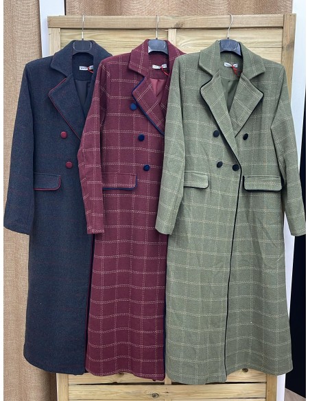 Abrigo largo Lucia de cuadros con vivo