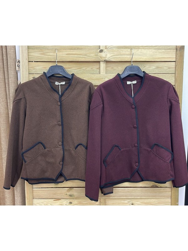 Chaqueta de espigas con vivo negro y escote en pico