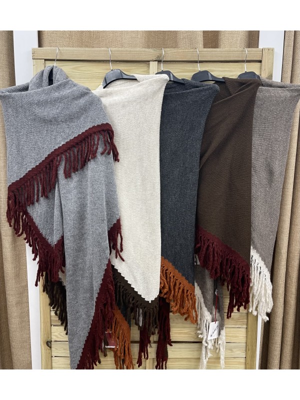 Poncho con flecos bicolor