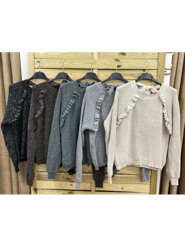 Jersey canalé brillito con doble volantito y abertura trasera