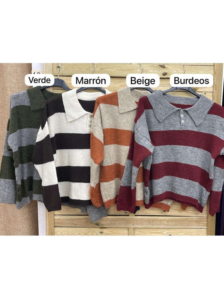 Jersey polero bicolor de raya ancha horizontal