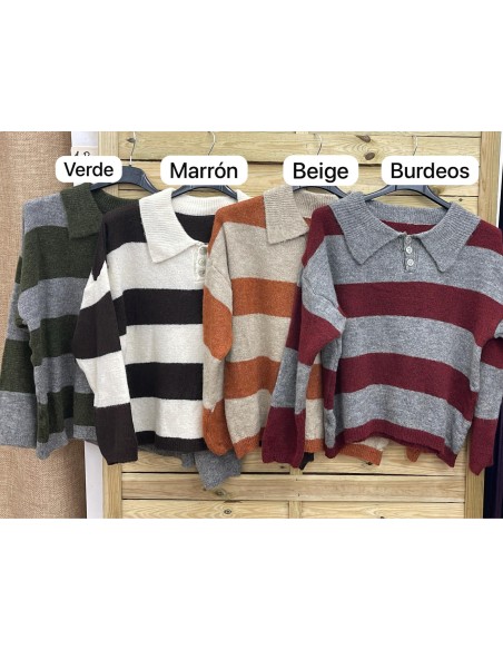 Jersey polero bicolor de raya ancha horizontal