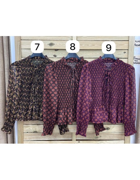 Camisa fruncida de gasa con lazos delanteros