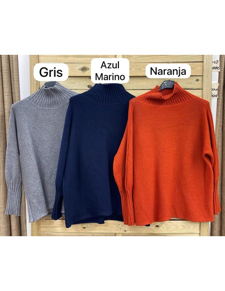 Jersey liso con canalé en cuello y puños