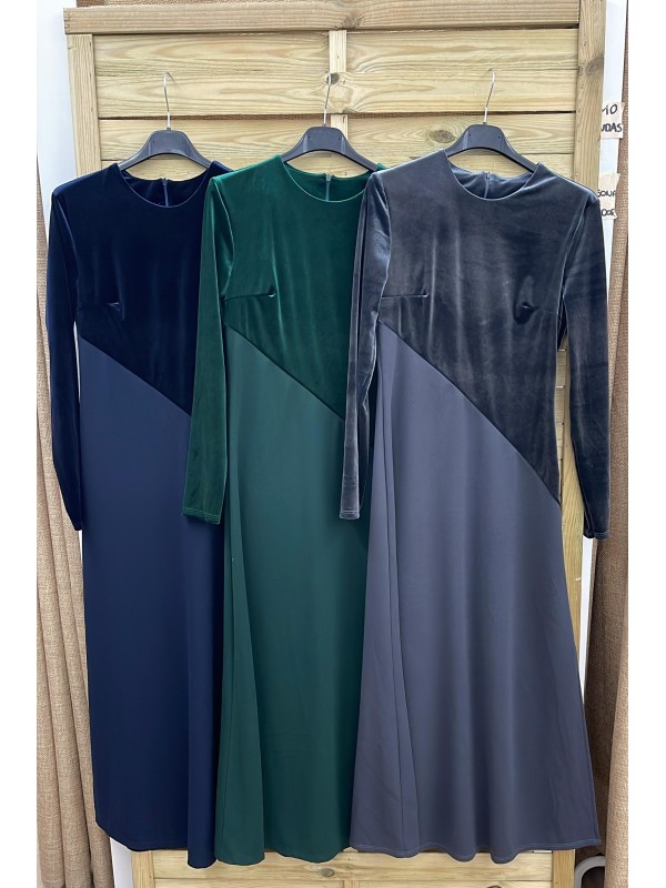 Vestido largo combinado terciopelo