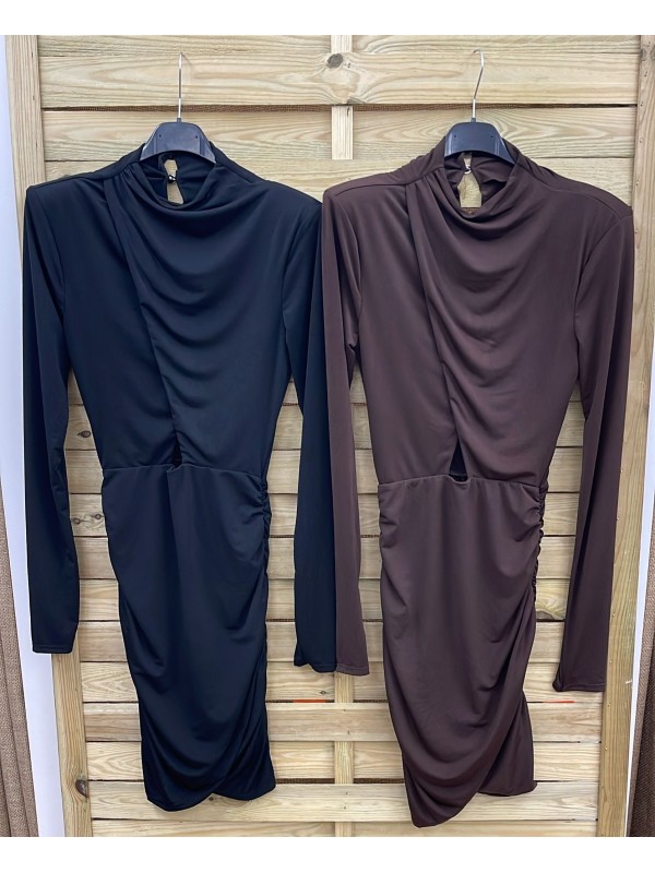 Vestido mini liso con parte delantera cruzada y hombreras