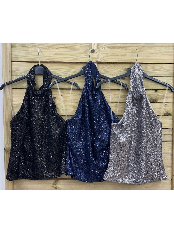 Top halter lentejuelas con espalda descubierta